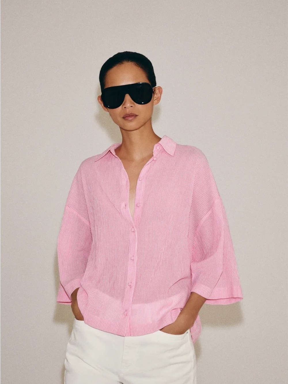 Zara Pink Relaxed Button-Down Shirt